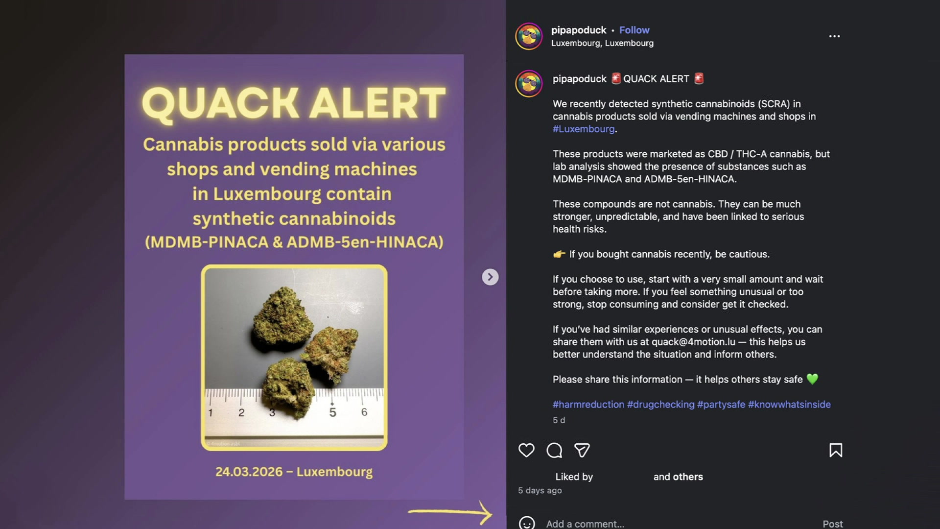 Decouverte vu geféierlecher Substanz zu Lëtzebuerg: Och scho syntheetesch Cannabinoiden op anere Plazen an Europa entdeckt